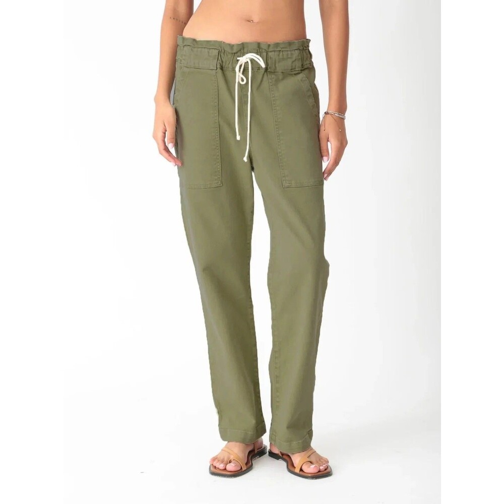 Electric & Rose Easy Pants Drawstring Canvas Olive Green Big Pockets $218 Sz M
